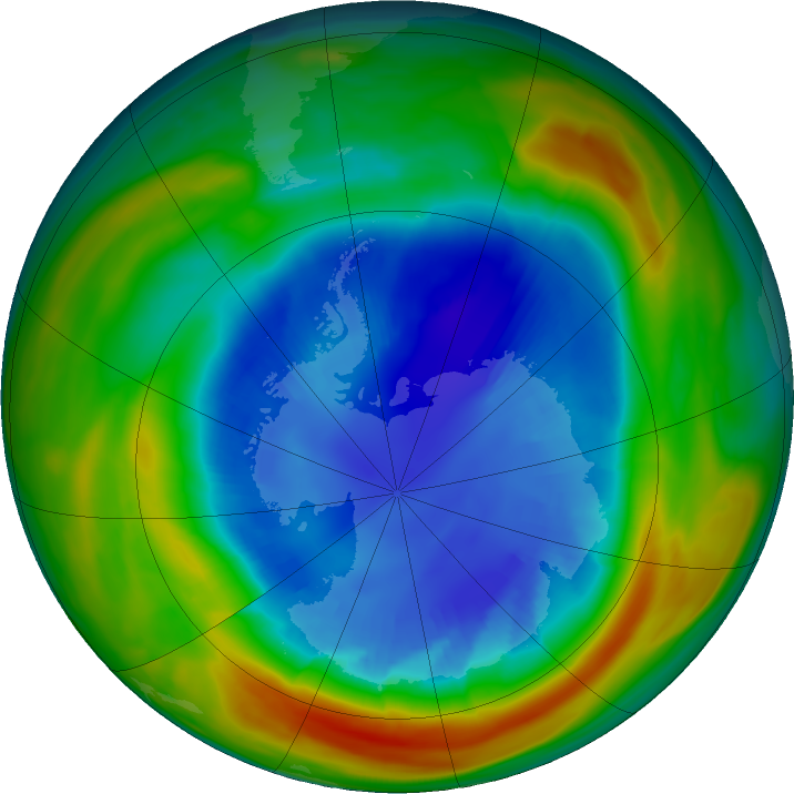 Antarctic ozone map for 31 August 2024